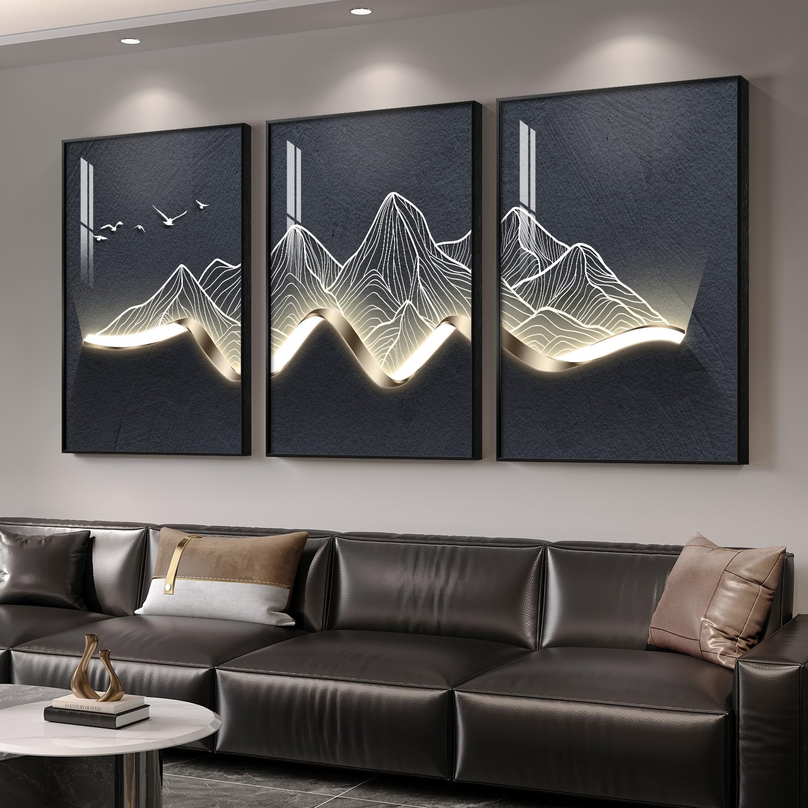 Large Framed Modern Abstract Wall Art for Living Room, Minimalist Bright Style Prints Wall Paintings Artwork for Walls, Silver Gray Contemporary Luxury Pictures for Hallway, Office Wall Decor 24x36 In