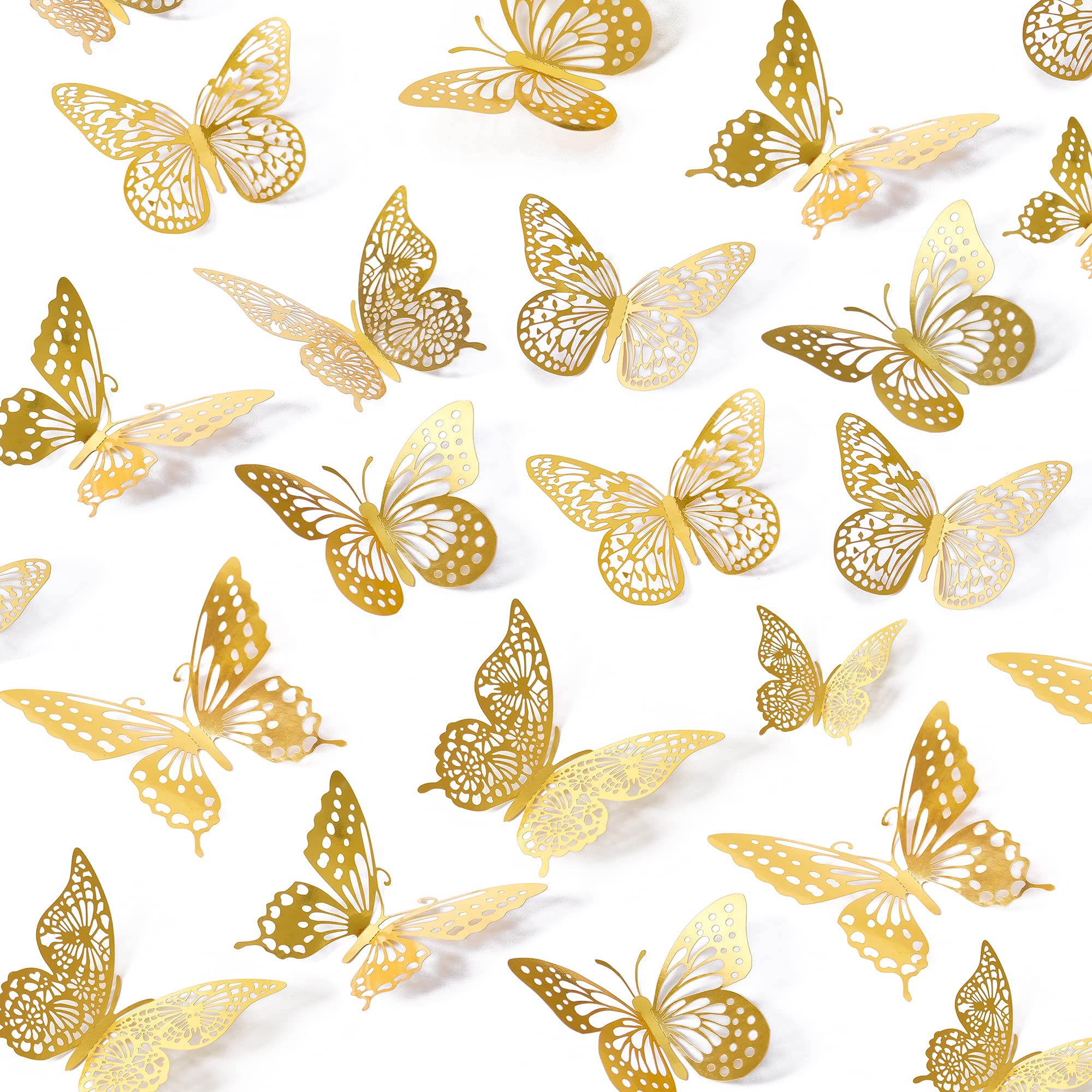 SAOROPEB 3D Butterfly Wall Decor - 48 Pcs, 4 Styles, 3 Sizes, Gold Butterfly Decorations for Birthday & Party Celebrations, Removable Stickers