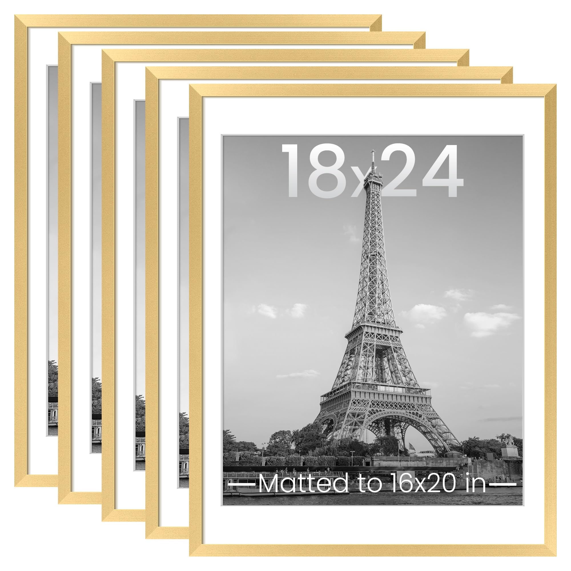 upsimples 8.5x11 Picture Frame Set of 5, Display Pictures 6x8 with Mat or 8.5 by 11 Without, Wall Gallery Photo Frames, Black