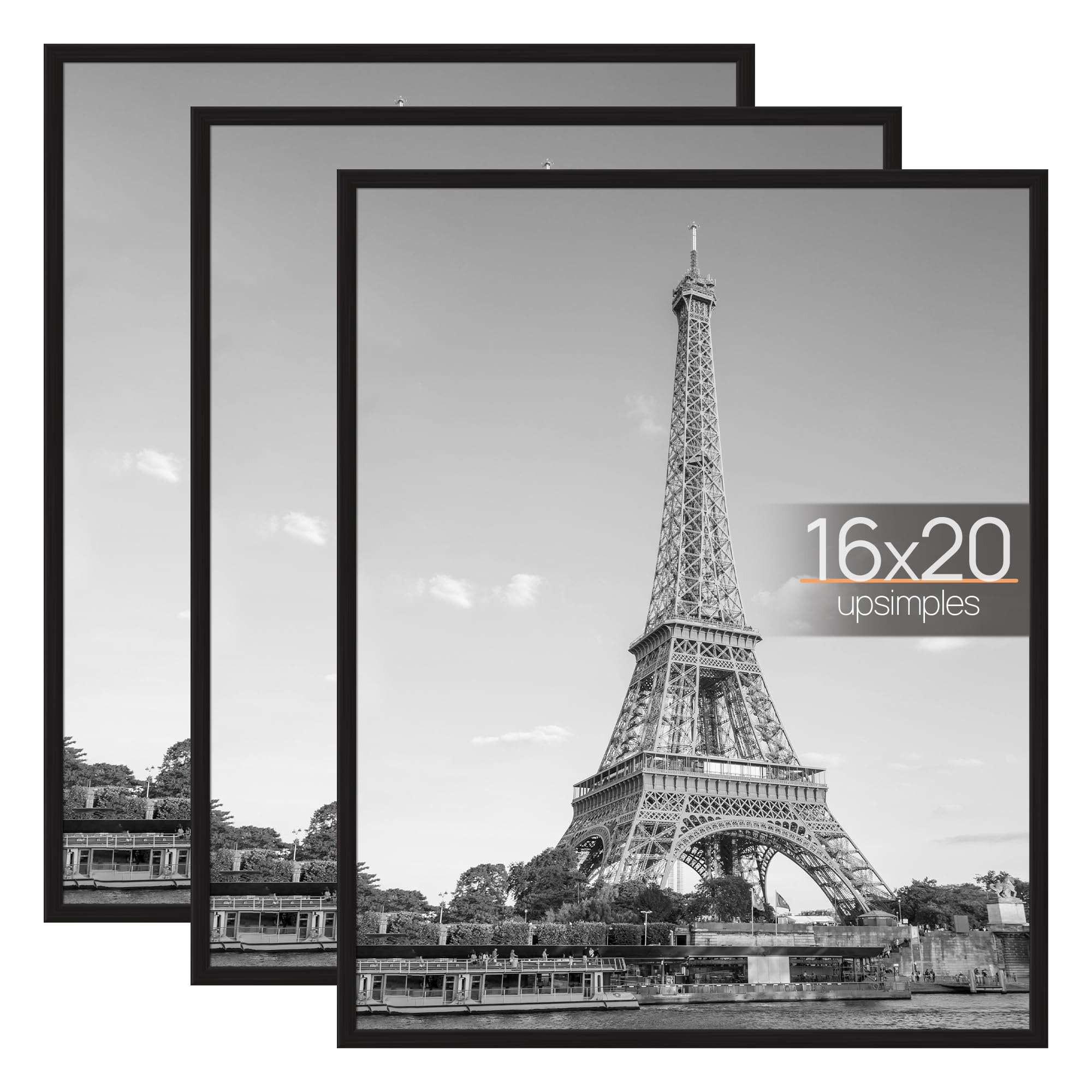 upsimples 16x24 Picture Frame Black 3 Pack, Scratch-Proof Poster Frames 16 x 24 for Photo Gallery - Slide-In Strips, Horizontal or Vertical Wall Mounting