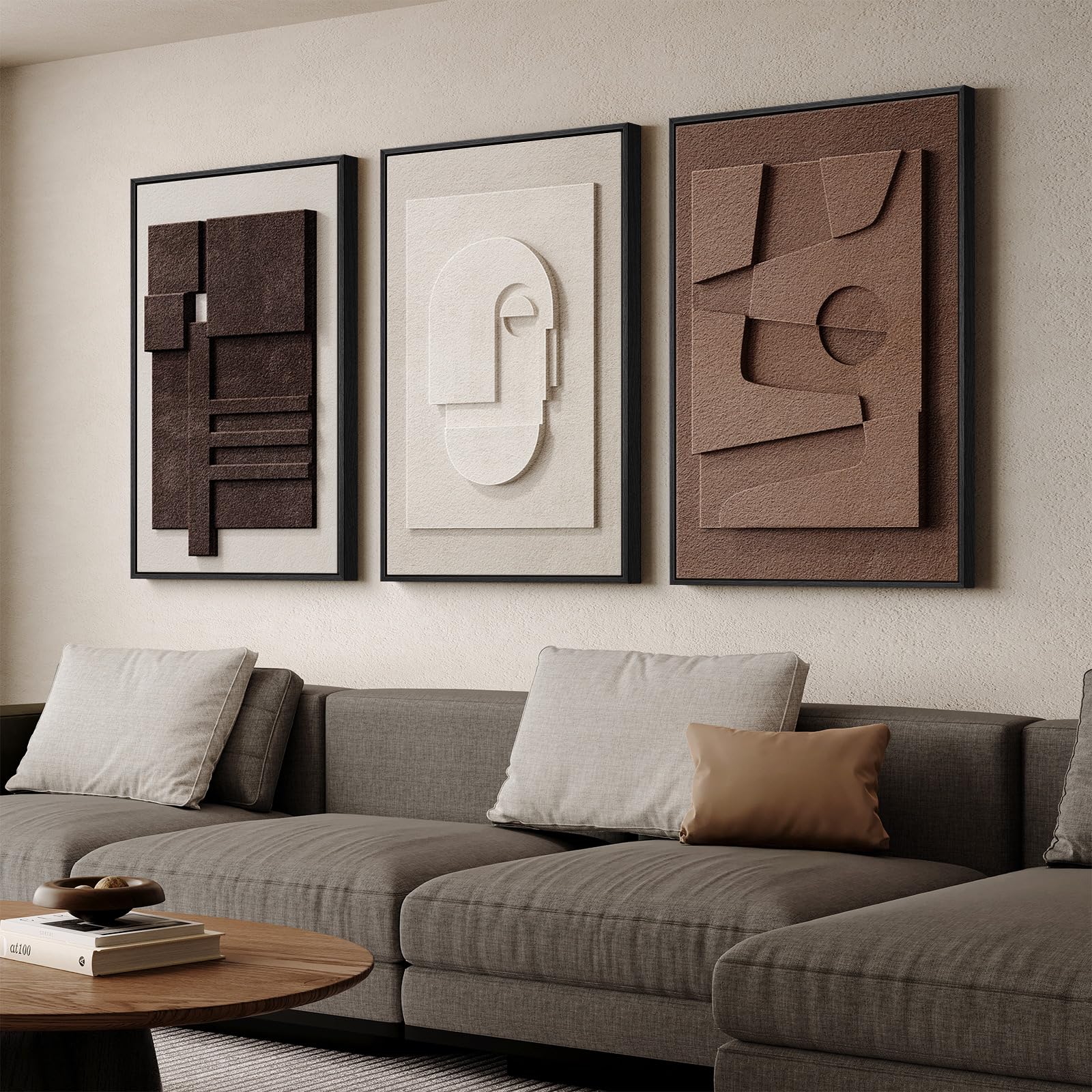 Large 3D Textured Framed Blue and White Abstract Wall Art for Living Room, 3 Piece Modern Artwork for Walls, Minimalist Navy Blue Geometric Paintings for Hallway, Stair, Office Wall Decor 24x36 In
