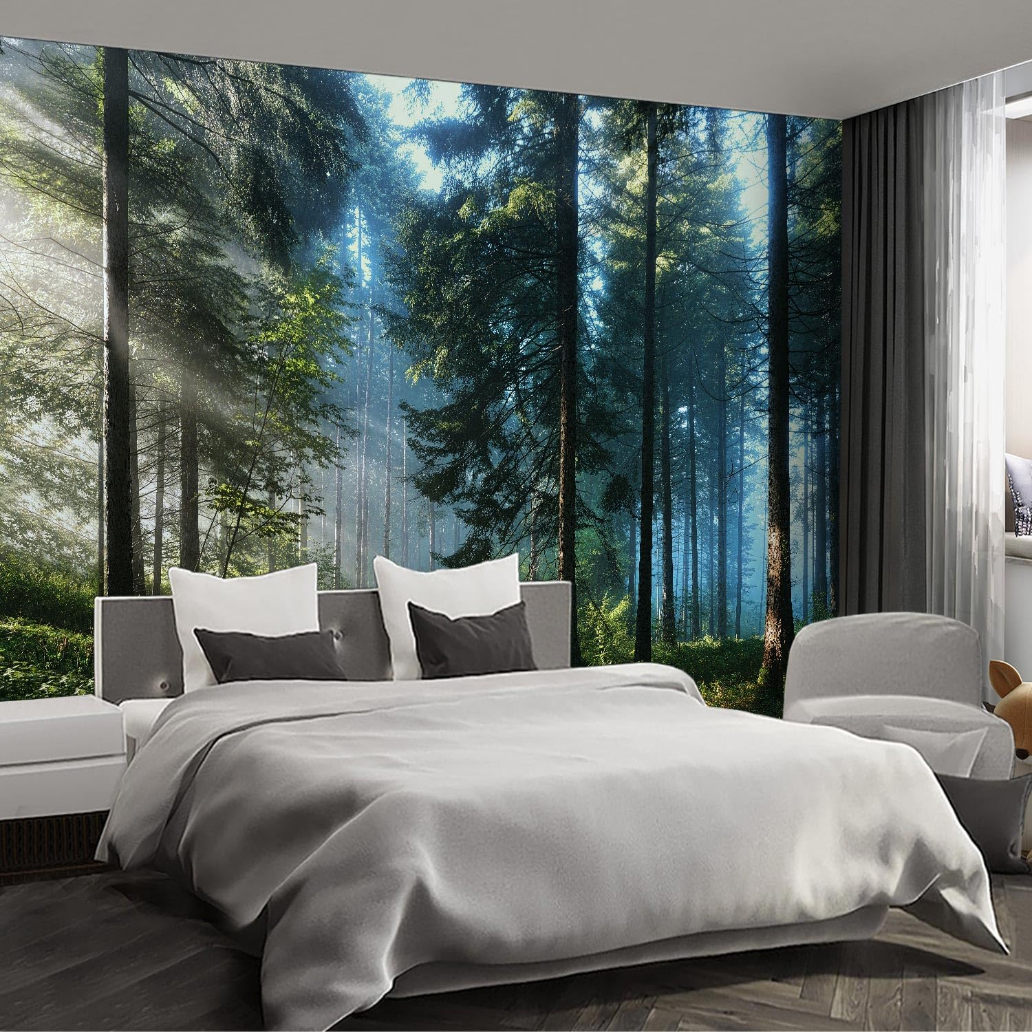 Forest Landscape wall murals Woodland Tree Peel and Stick self Adhesive Wallpaper for Bedroom Living Room - 85"x118"