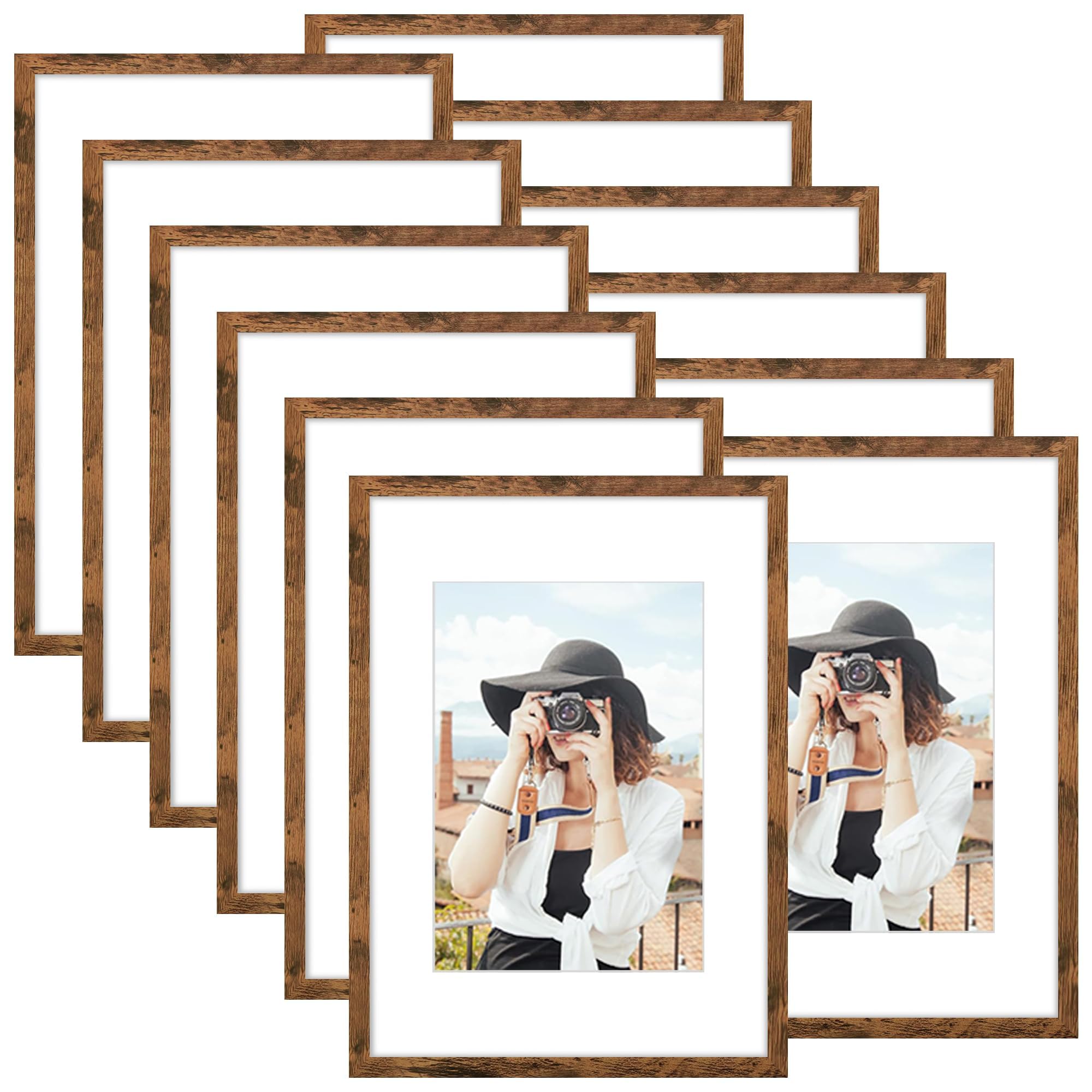 Picrit 8x10 Picture Frame Set of 12, Display 5x7 with Mat or 8x10 without Mat, Photo Frames for Wall Mounting or Table Top Display, Black