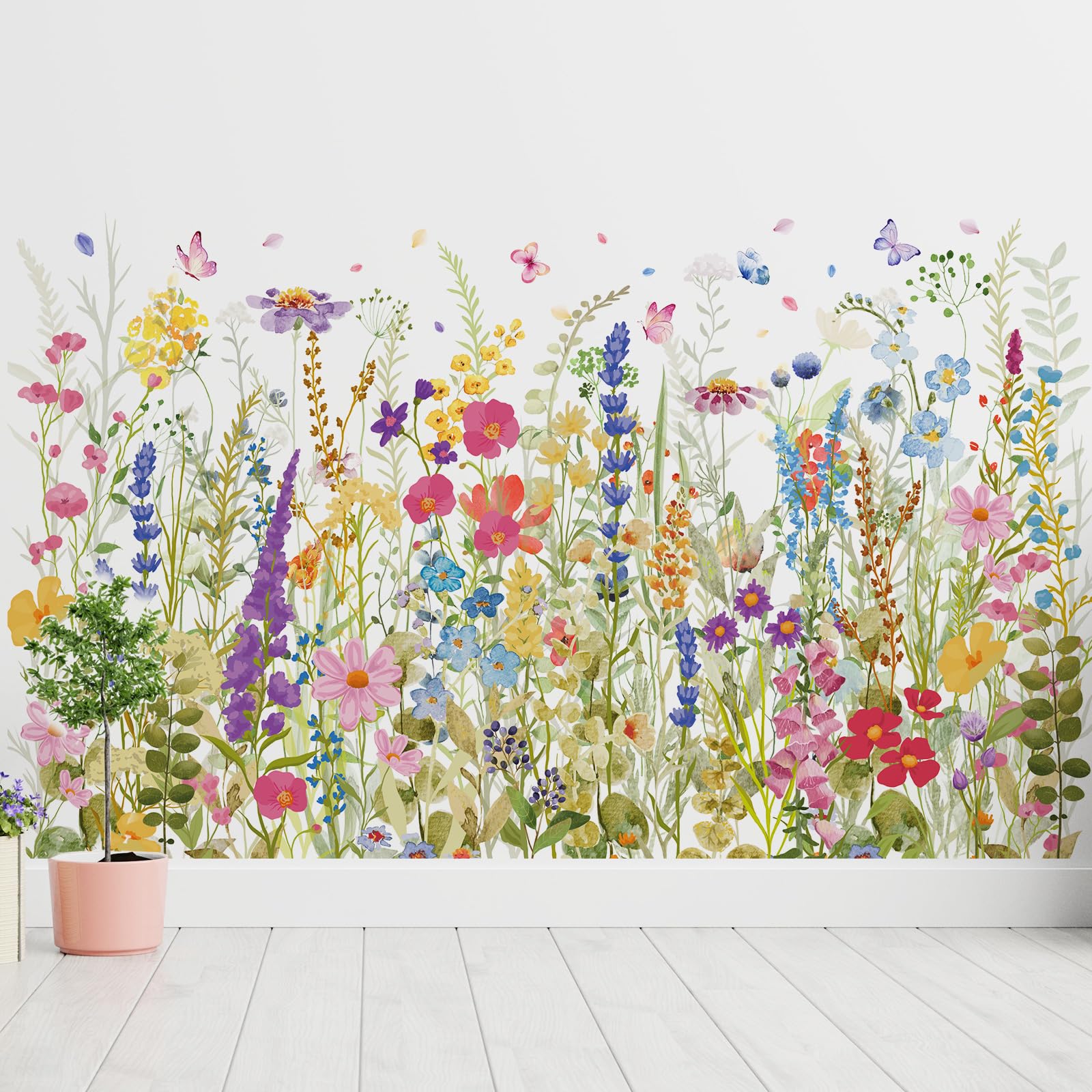 Zonon 6 Pcs Flowers Wall Decals Stickers Vinyl Removable Peel and Stick Colorful Dragonflies Floral Wall Murals Decor for Bedroom Living Room Nursery(Beautiful)