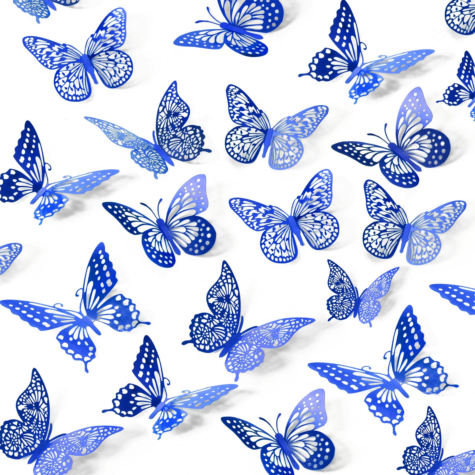 SAOROPEB 3D Butterfly Wall Decor, 48 Pcs 4 Styles 2 Color 3 Sizes, Removable Metallic Wall Sticker Room Mural Decals for Kids Bedroom Nursery Classroom Party Decoration (2 Color)