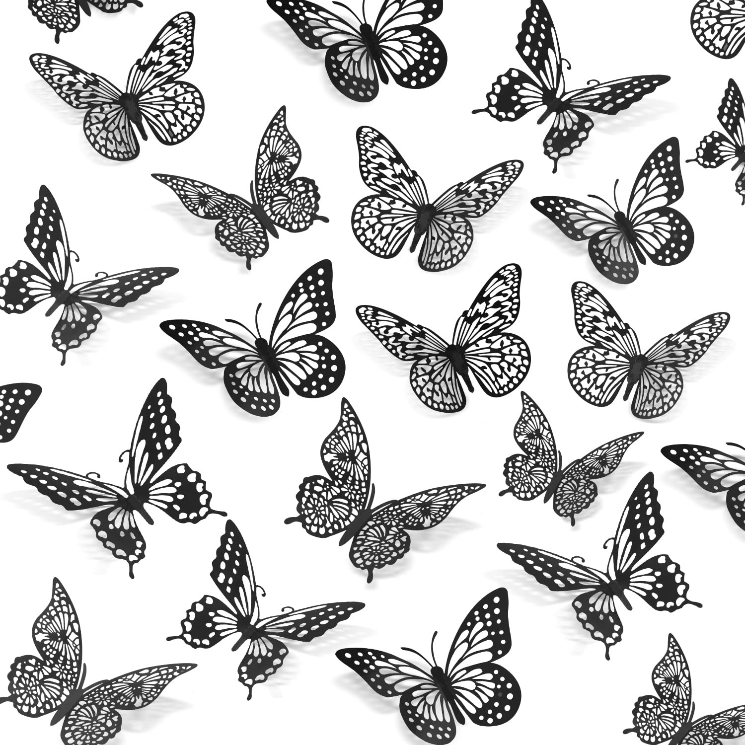 SAOROPEB 3D Butterfly Wall Decor, 48 Pcs 4 Styles 2 Color 3 Sizes, Removable Metallic Wall Sticker Room Mural Decals for Kids Bedroom Nursery Classroom Party Decoration (2 Color)
