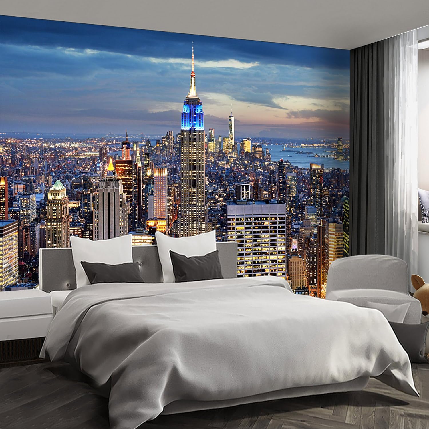 Brooklyn Bridge City View Mural Living Room couches Extra Large wall murals new york Cities Wallpaper Bedroom California Picture Landscape - 108"x75"（It's not Peel and Stick.）