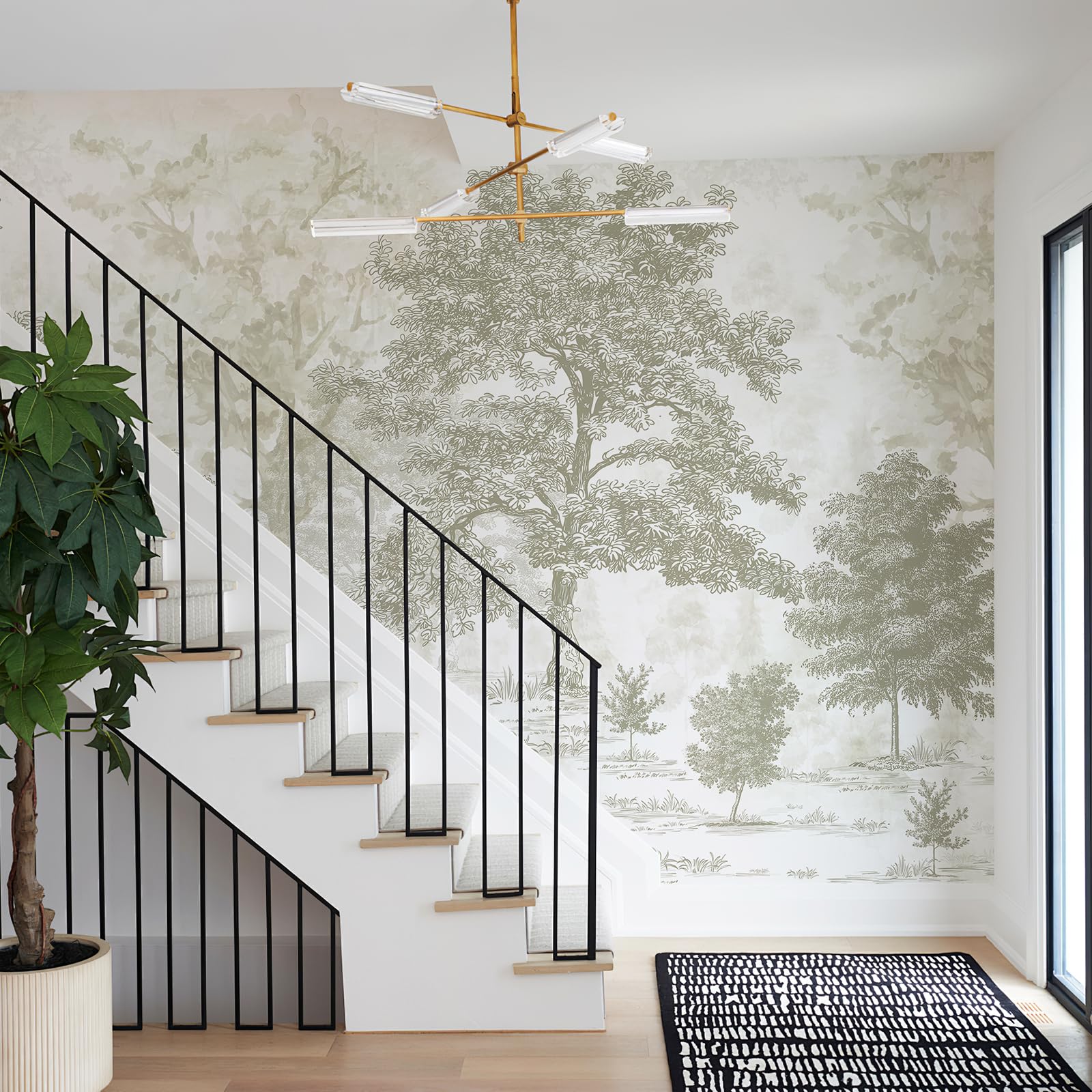 Zeeko Vintage Forest Wall Murals Peel and Stick 177" W x 110" H Beige Tree Wallpaper Self-Adhesive Large Nature Landscapes Murals Canvas Wall Decor for Bedroom Bathroom