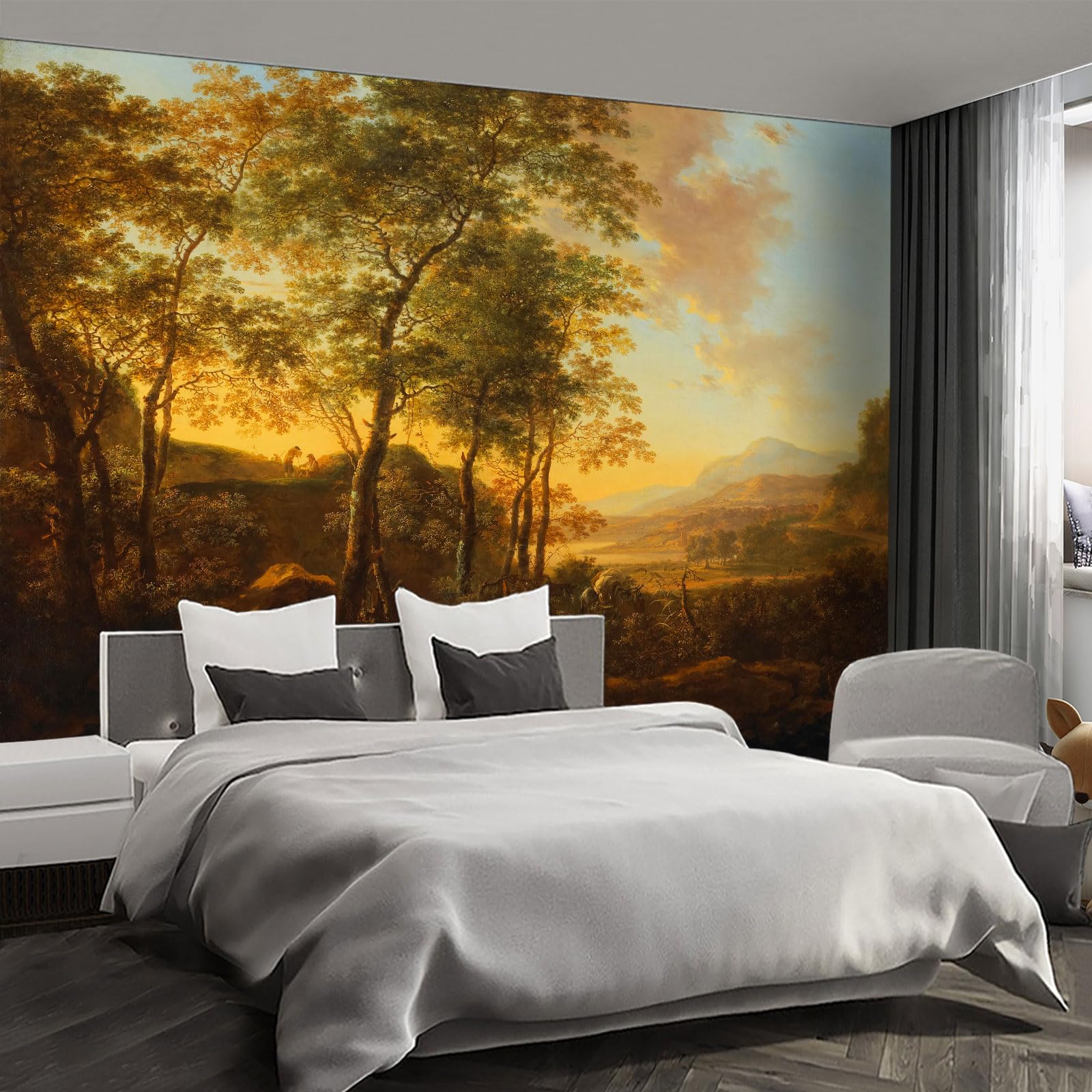 Forest Landscape wall murals Woodland Tree Peel and Stick self Adhesive Wallpaper for Bedroom Living Room - 85"x118"