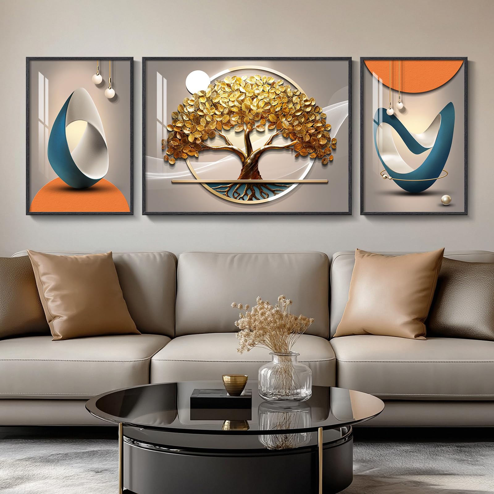 Large Framed Modern Abstract Wall Art for Living Room, Minimalist Bright Style Prints Wall Paintings Artwork for Walls, Silver Gray Contemporary Luxury Pictures for Hallway, Office Wall Decor 24x36 In