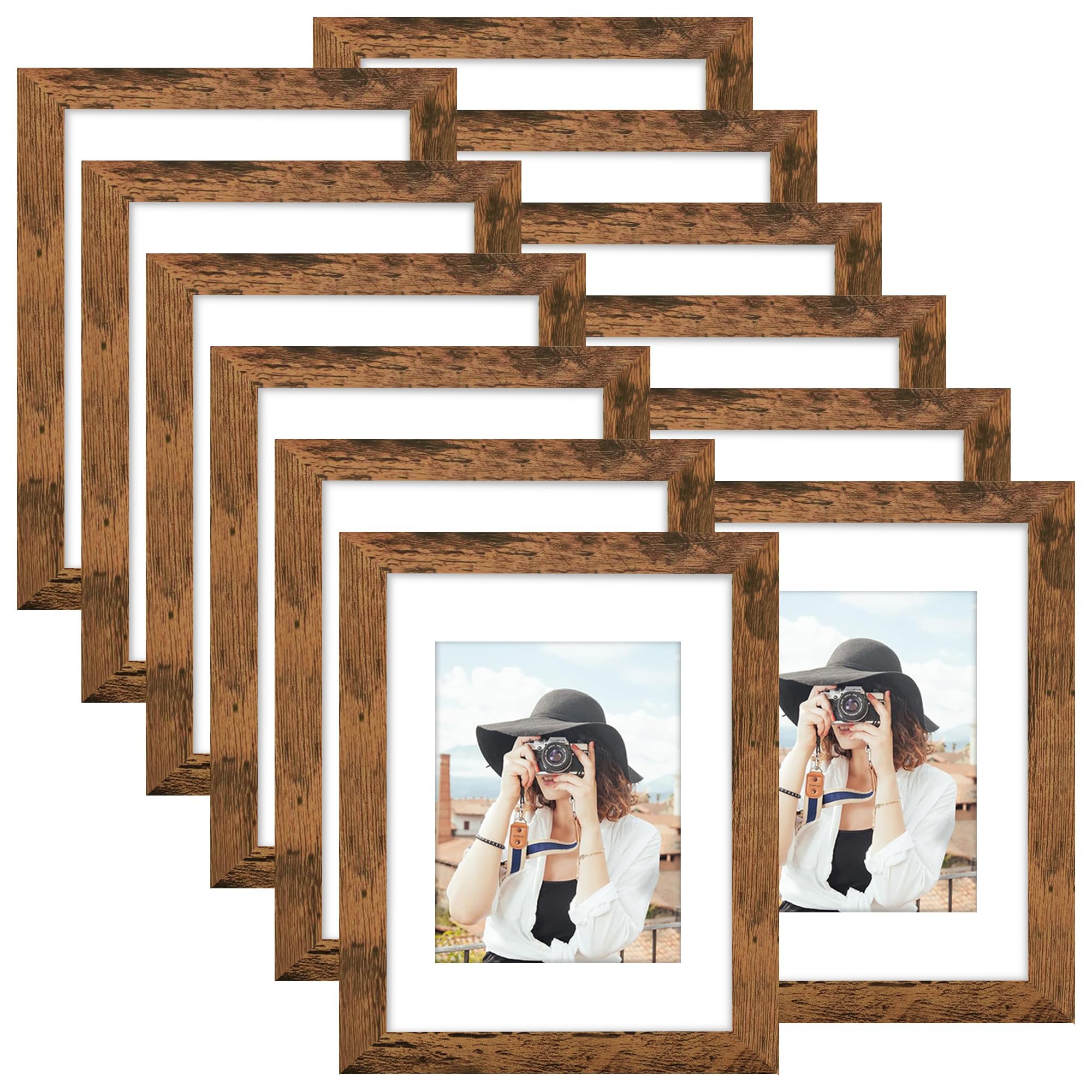 Picrit 8x10 Picture Frame Set of 12, Display 5x7 with Mat or 8x10 without Mat, Photo Frames for Wall Mounting or Table Top Display, Black