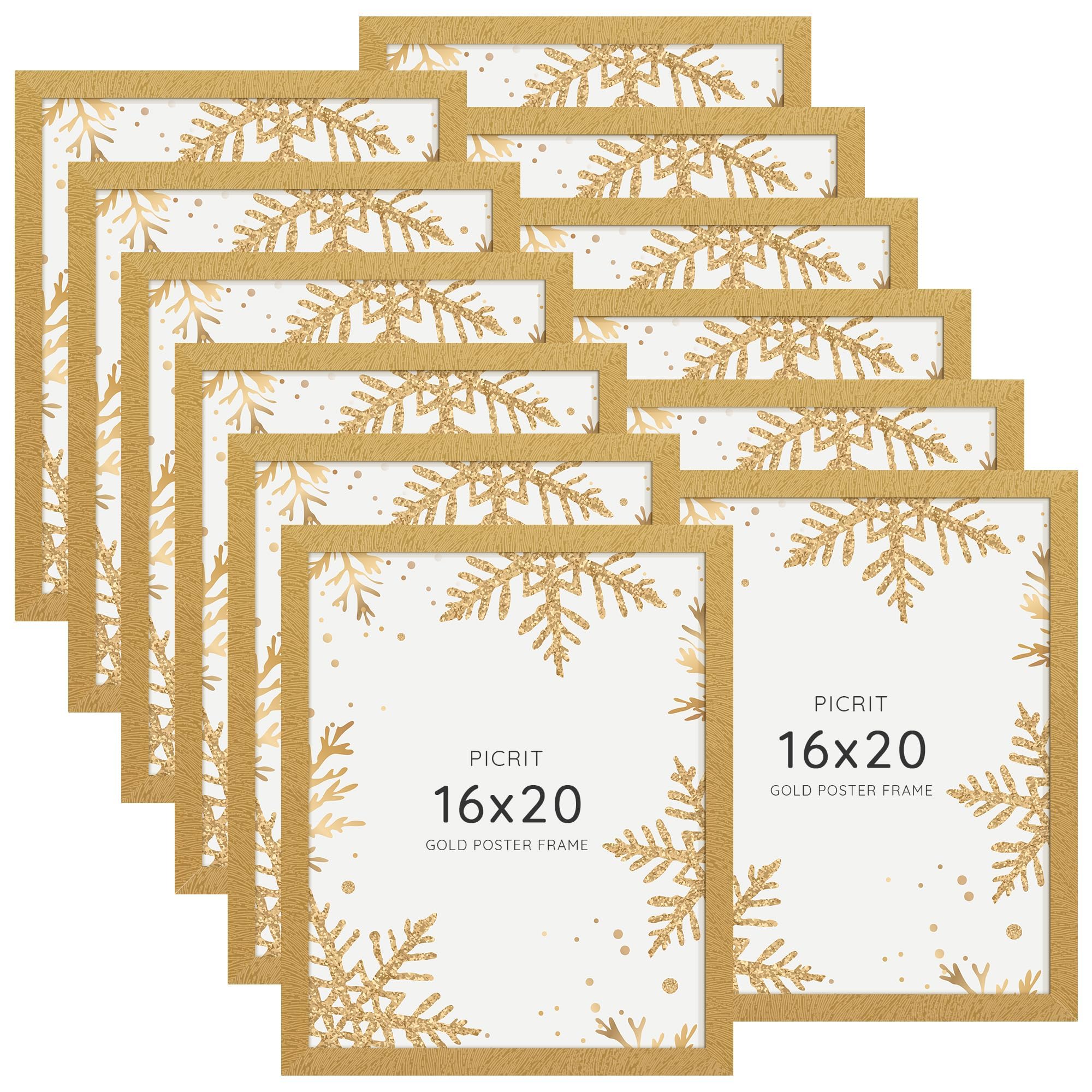 Picrit 8x10 Picture Frame Set of 12, Display 5x7 with Mat or 8x10 without Mat, Photo Frames for Wall Mounting or Table Top Display, Black