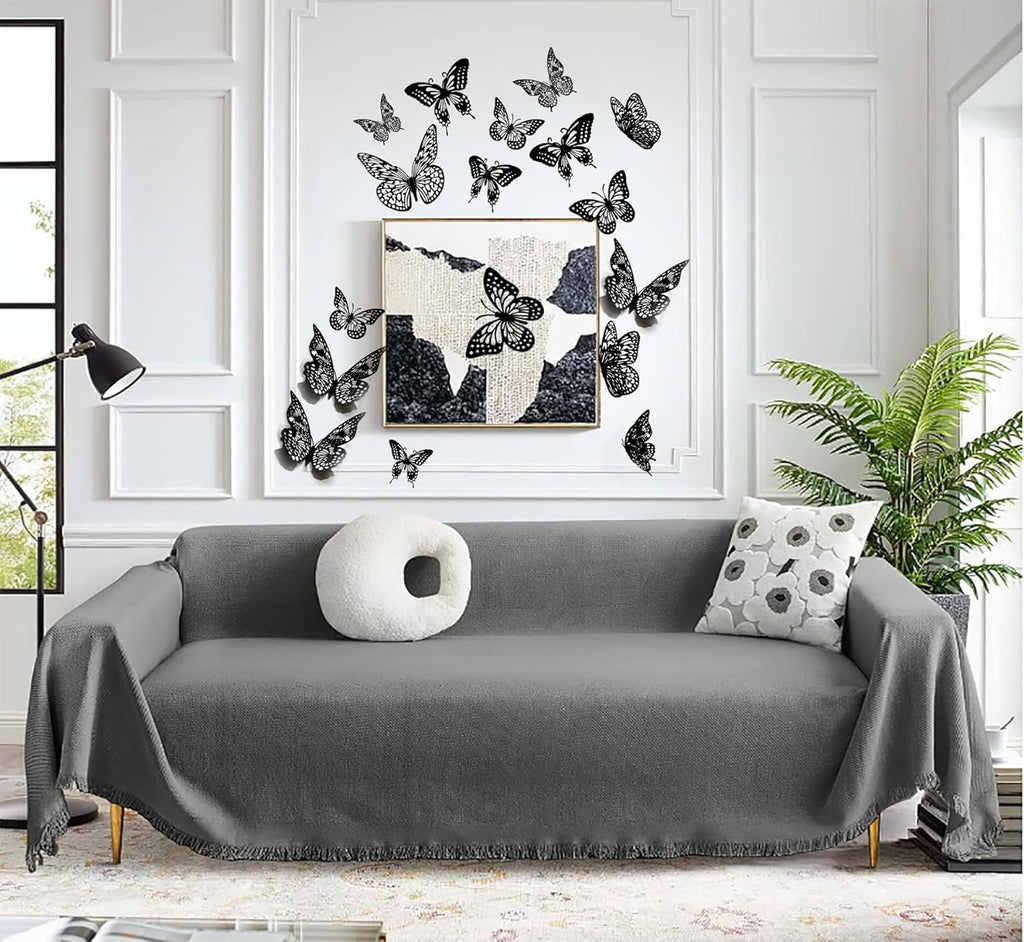 JOSDIOX 3D Black Butterfly Wall Stickers - 48 Pcs with 4 Styles & 3 Sizes, Removable Decor for Party Birthday Wedding Cake Balloon Decoration（48 Black