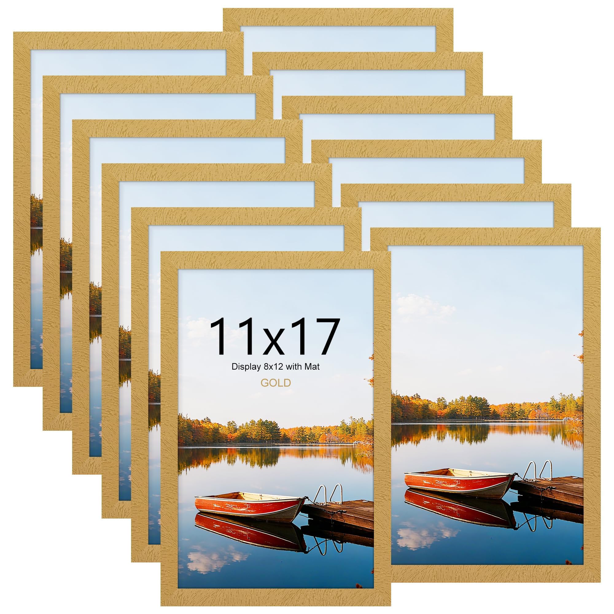 Picrit 8x10 Picture Frame Set of 12, Display 5x7 with Mat or 8x10 without Mat, Photo Frames for Wall Mounting or Table Top Display, Black