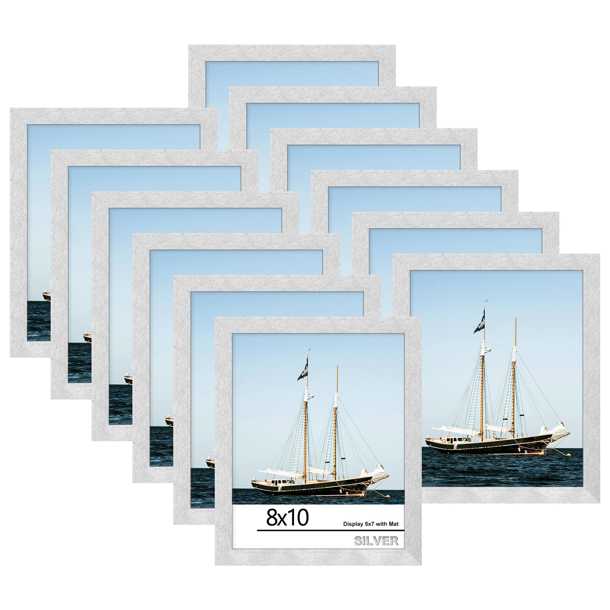 Picrit 8x10 Picture Frame Set of 12, Display 5x7 with Mat or 8x10 without Mat, Photo Frames for Wall Mounting or Table Top Display, Black