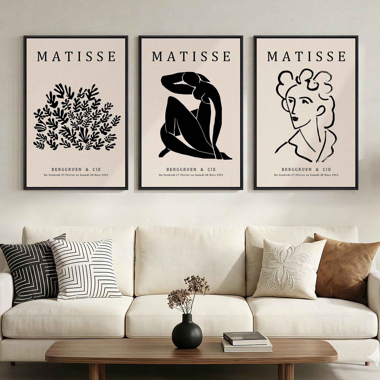 Framed Large William Morris Canvas Wall Art Set of 3, Vintage Nature Floral Artwork Prints, Boho Neutral Botanical Wall Decor for Living Room, Bedroom, Hallway and Office, Total Size 30x60