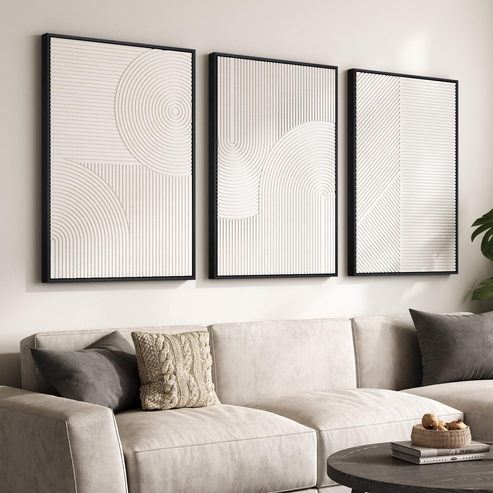 Large 3D Textured Framed Blue and White Abstract Wall Art for Living Room, 3 Piece Modern Artwork for Walls, Minimalist Navy Blue Geometric Paintings for Hallway, Stair, Office Wall Decor 24x36 In