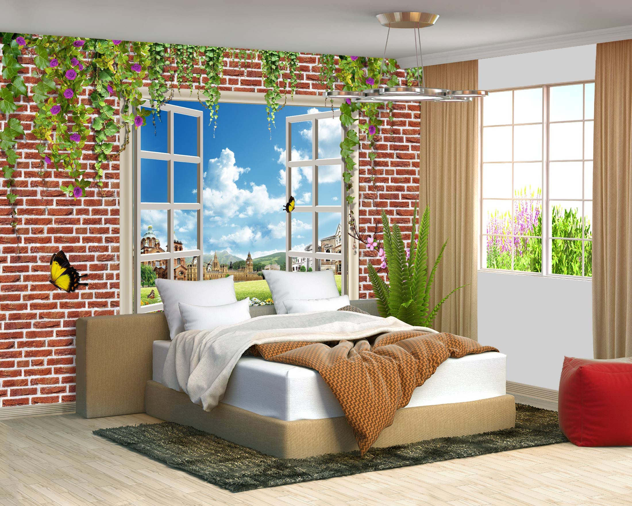 Brooklyn Bridge City View Mural Living Room couches Extra Large wall murals new york Cities Wallpaper Bedroom California Picture Landscape - 108"x75"（It's not Peel and Stick.）
