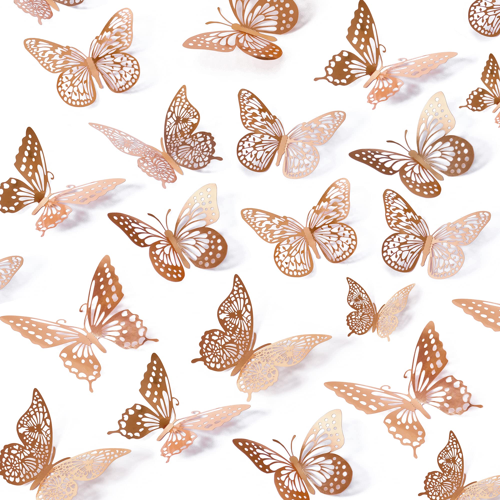 SAOROPEB 3D Butterfly Wall Decor, 48 Pcs 4 Styles 2 Color 3 Sizes, Removable Metallic Wall Sticker Room Mural Decals for Kids Bedroom Nursery Classroom Party Decoration (2 Color)