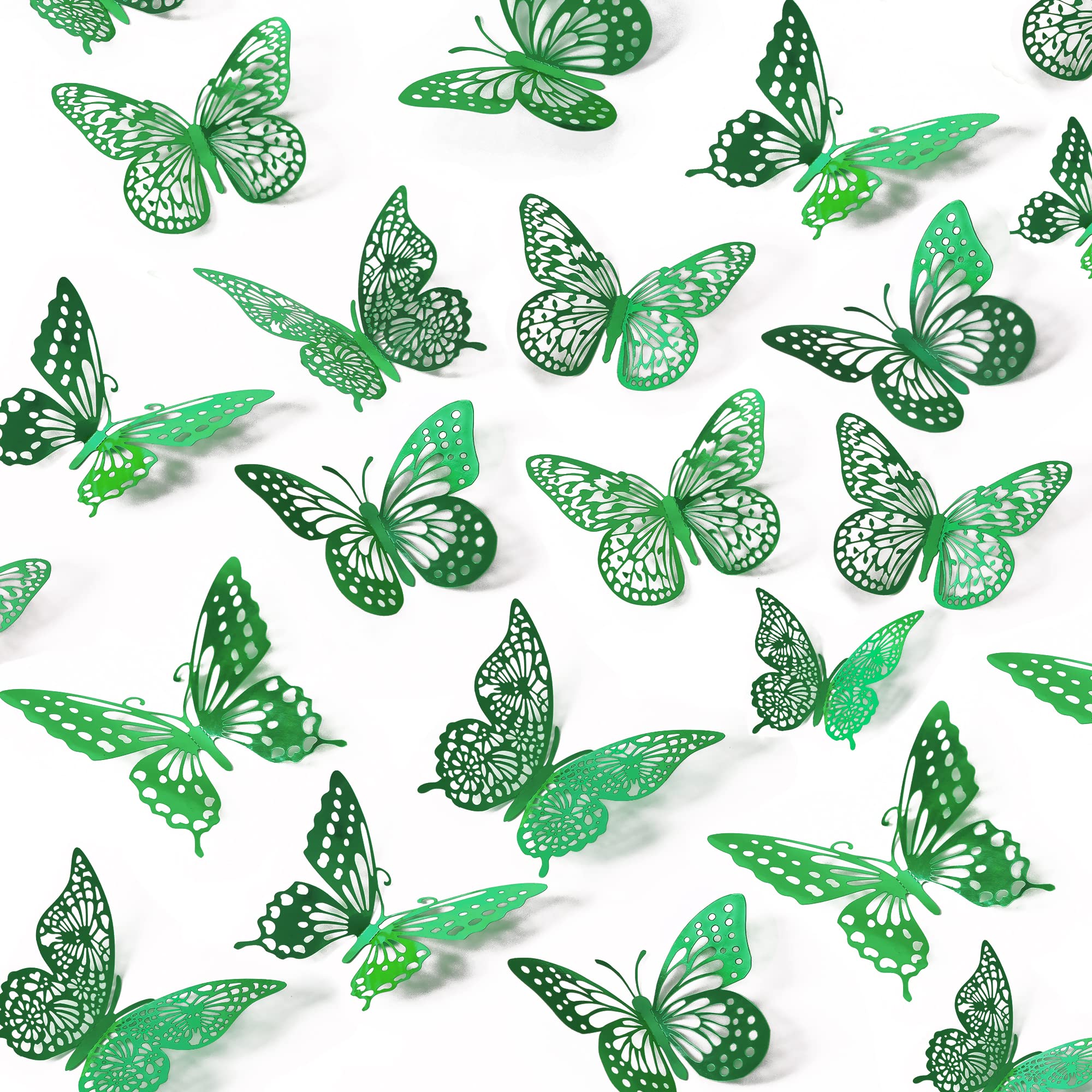 SAOROPEB 3D Butterfly Wall Decor, 48 Pcs 4 Styles 2 Color 3 Sizes, Removable Metallic Wall Sticker Room Mural Decals for Kids Bedroom Nursery Classroom Party Decoration (2 Color)