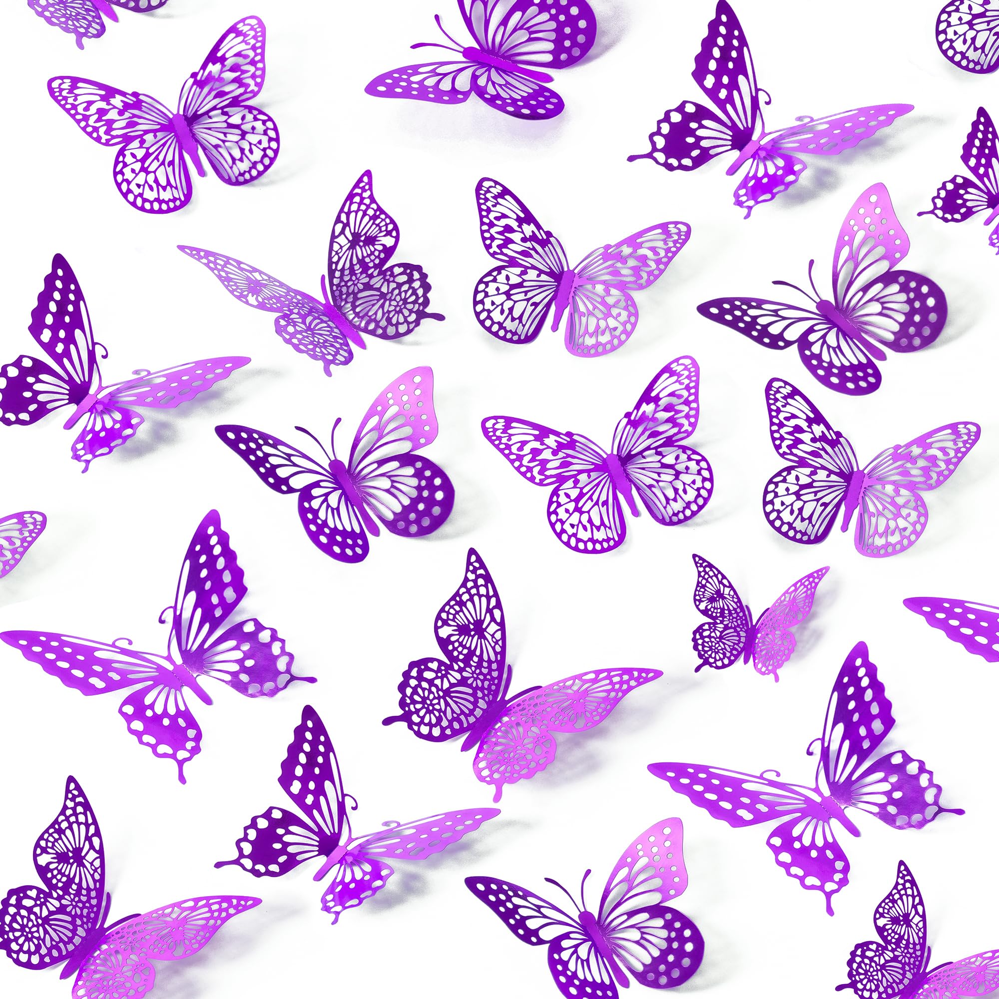 SAOROPEB 3D Butterfly Wall Decor, 48 Pcs 4 Styles 2 Color 3 Sizes, Removable Metallic Wall Sticker Room Mural Decals for Kids Bedroom Nursery Classroom Party Decoration (2 Color)