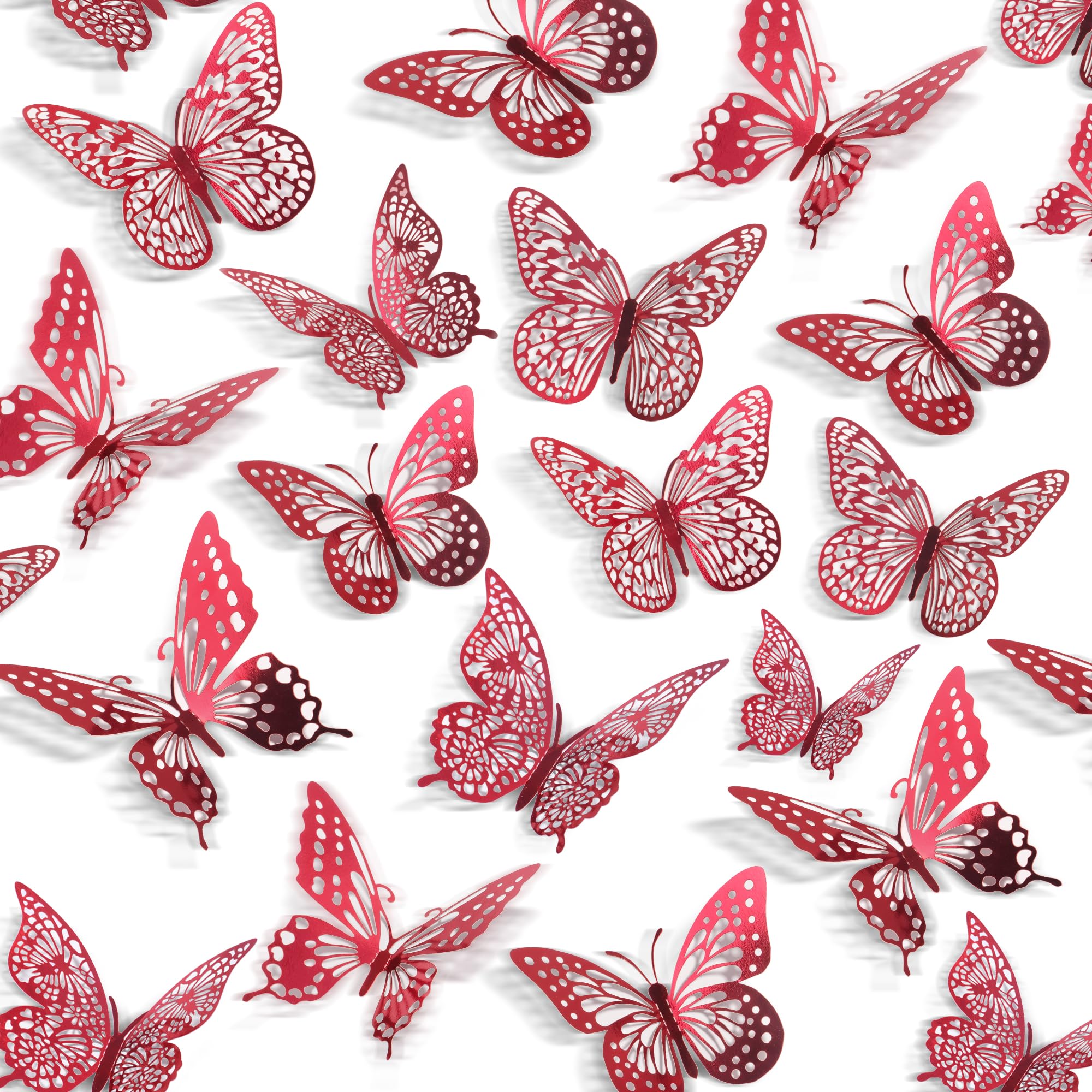 SAOROPEB 3D Butterfly Wall Decor, 48 Pcs 4 Styles 2 Color 3 Sizes, Removable Metallic Wall Sticker Room Mural Decals for Kids Bedroom Nursery Classroom Party Decoration (2 Color)