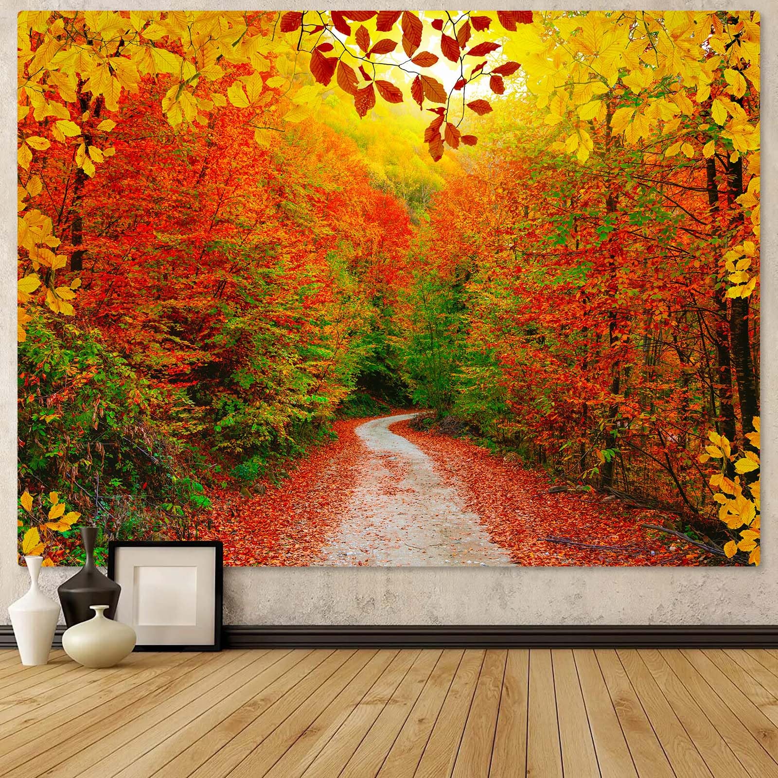AMM Nature Forest Mountain Tapestry Green Pine Tree Tapestry for Bedroom Aesthetic White Clouds Flowing River Landscape Classroom Tapestries Wall Hanging for Living Room Dorm Office