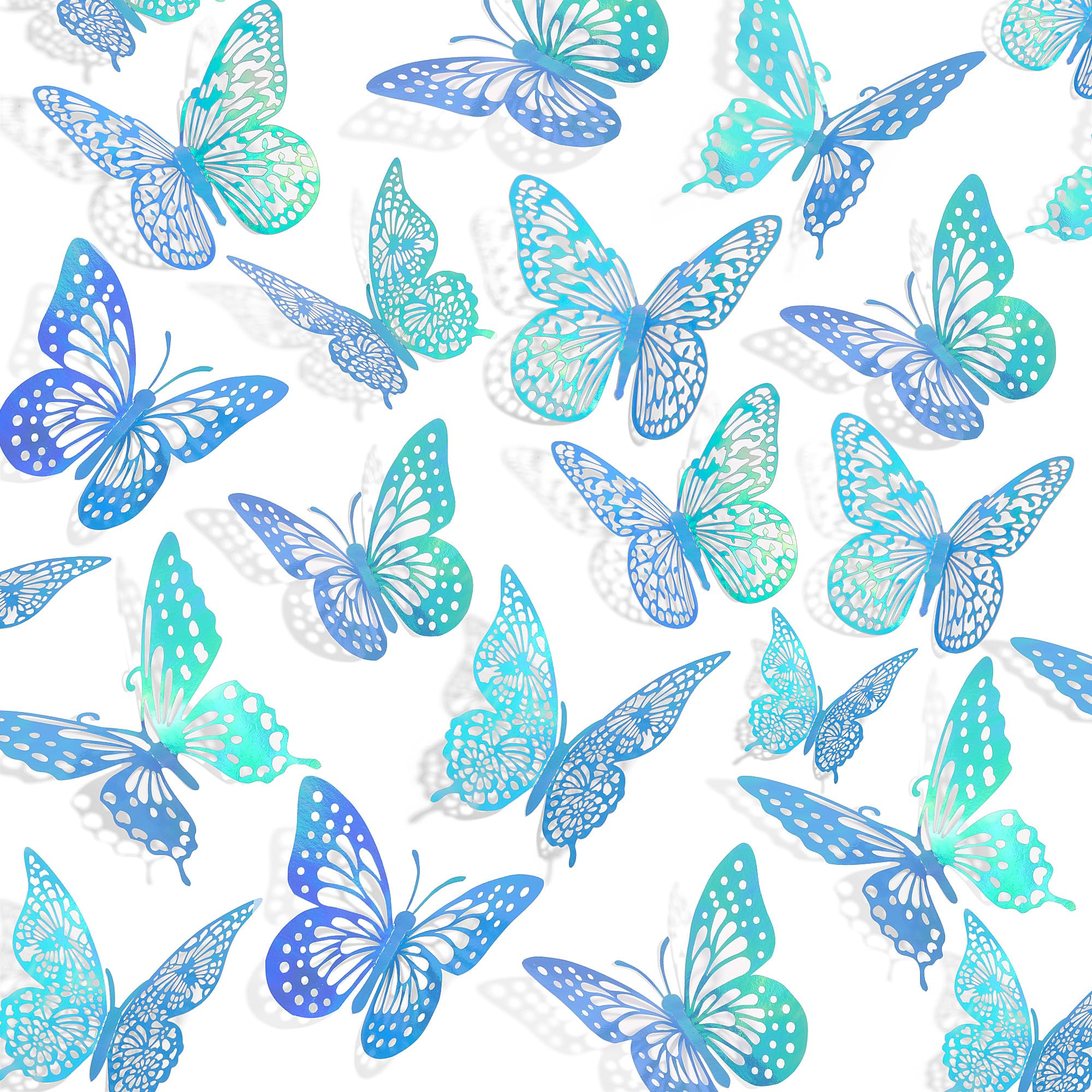 SAOROPEB 3D Butterfly Wall Decor, 48 Pcs 4 Styles 2 Color 3 Sizes, Removable Metallic Wall Sticker Room Mural Decals for Kids Bedroom Nursery Classroom Party Decoration (2 Color)