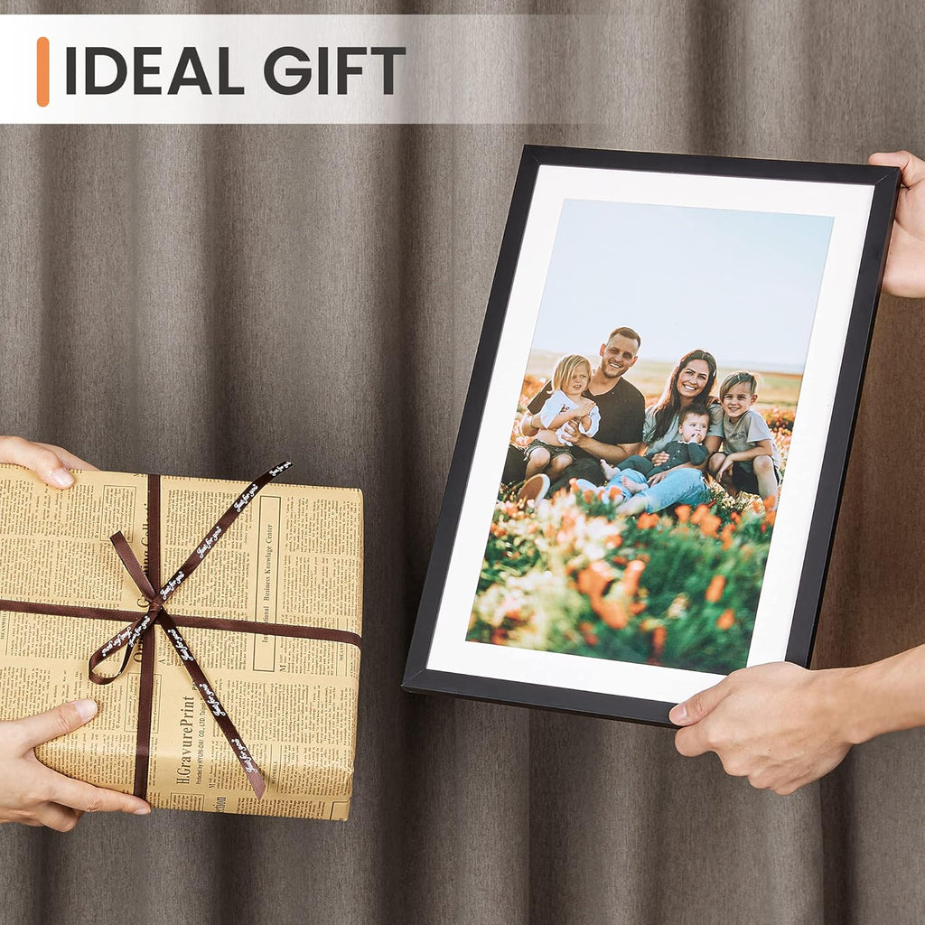 upsimples 11x17 Picture Frame, Display Pictures 9x15 with Mat or 11 x 17 Without, Wall Hanging Poster Frames, Black, 1 Pack